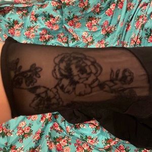 Black Leggings with Floral Mesh Ankle Details